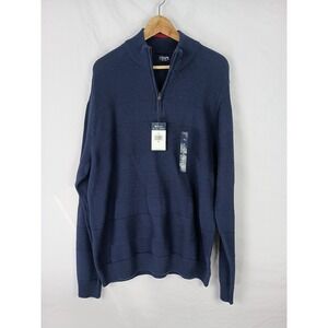 CHAPS Men's XL Navy Blue Cable Knit 1/4 Zip Pullover Cotton Sweater